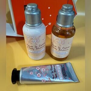 L'Occitane Cherry Blossom Bath, Shower Gel, Lotion with Ornament Gift Box / NIB